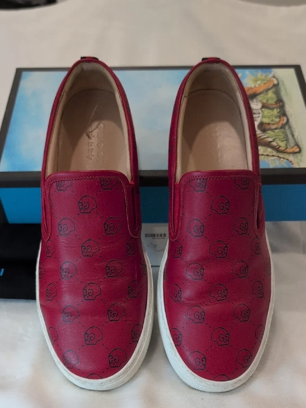 UK 11 Gucci Apollo Ghost Skull Red Slip-on Sneakers